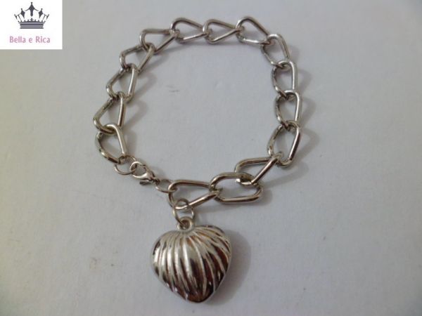 Pulseira Prata com Pingente de Coração