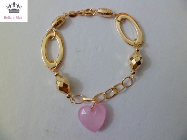 Pulseira com Pedra Rosa de Coração