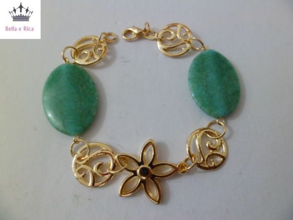 Pulseira de Flor com Pedras Verdes