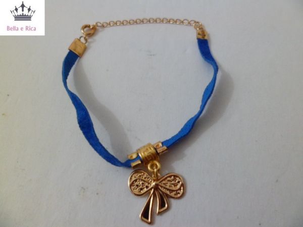 Pulseira Azul com Laço Dourado