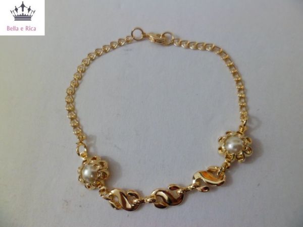 Pulseira Dourado com Pérolas